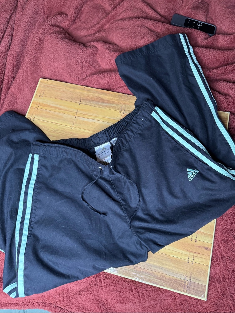 Adidas Black Track Pants/capris with mint green stripes